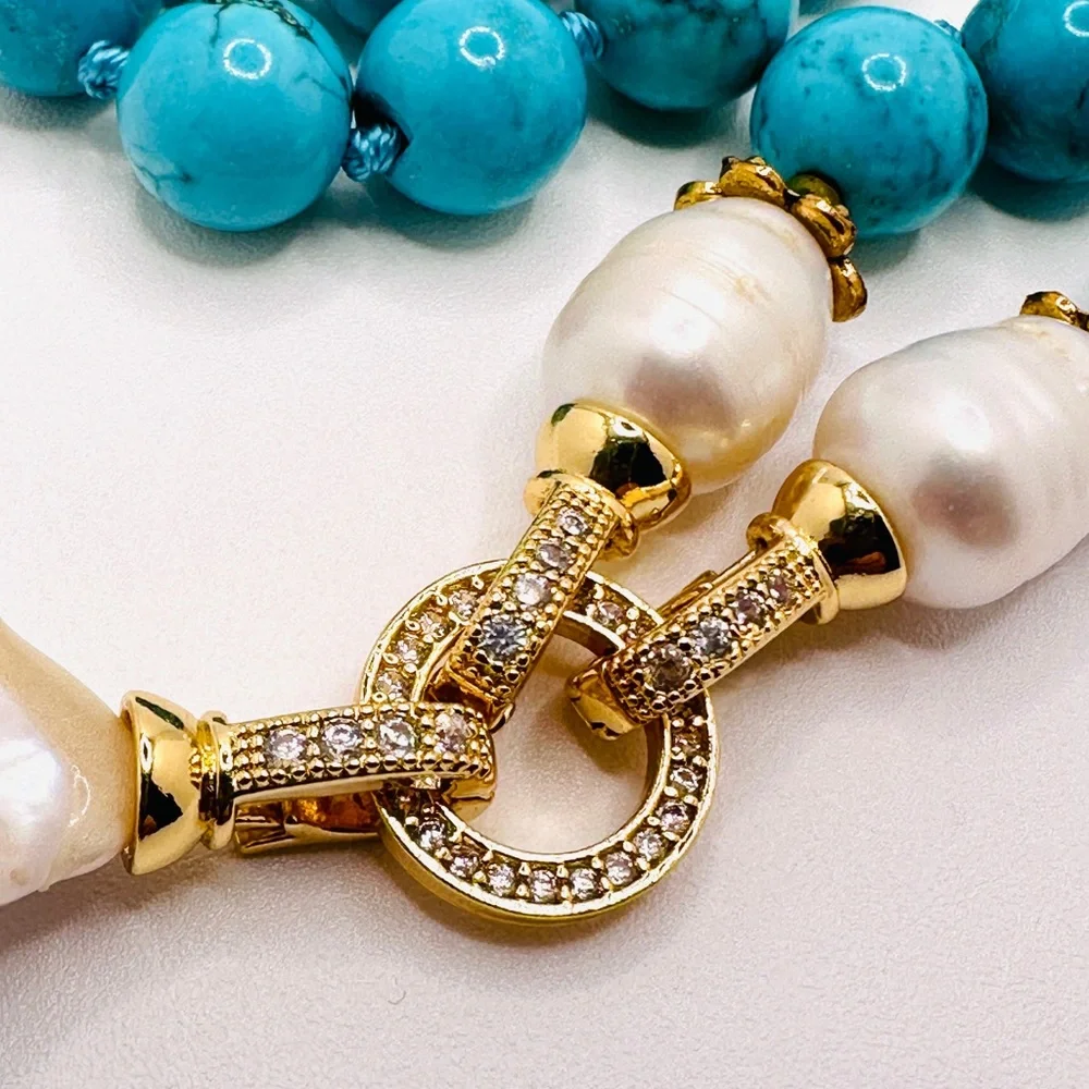 Genuine Howelite and Baroque Pearl Pendant Necklace - Picture 11 of 12